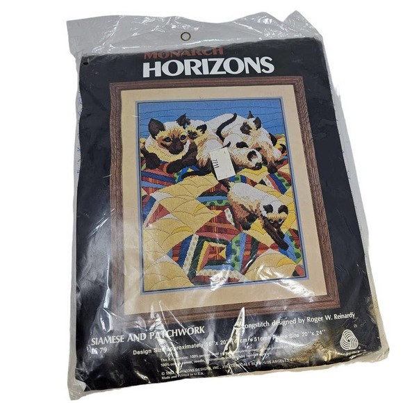 NEW Monarch Horizons 16x20 Siamese Cat Patchwork Long Stitch Needlepoint Kit
